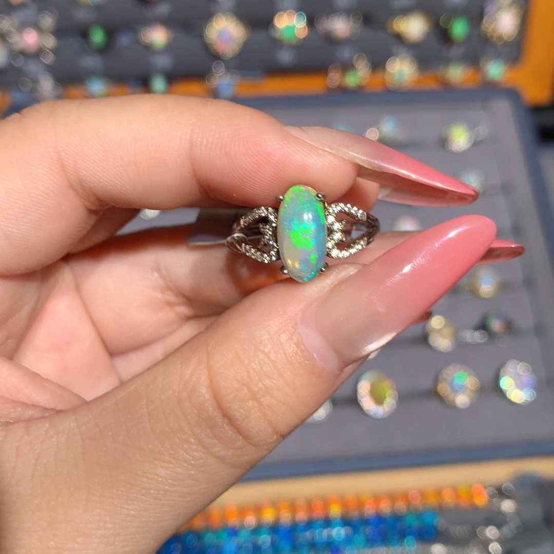 银S925镶嵌欧泊欧泊戒指l