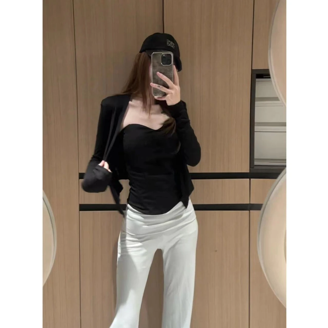 黑不染 天丝防晒慵懒风上衣薄外套小短款显瘦开衫