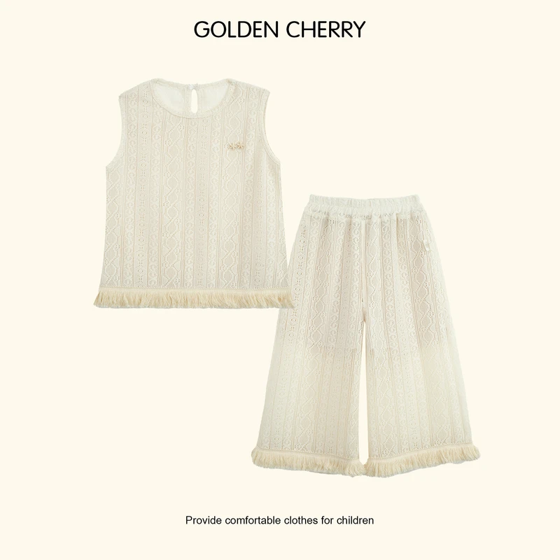 【金樱桃Golden cherry】小童镂空凉爽两颗星流苏边套装QDD359