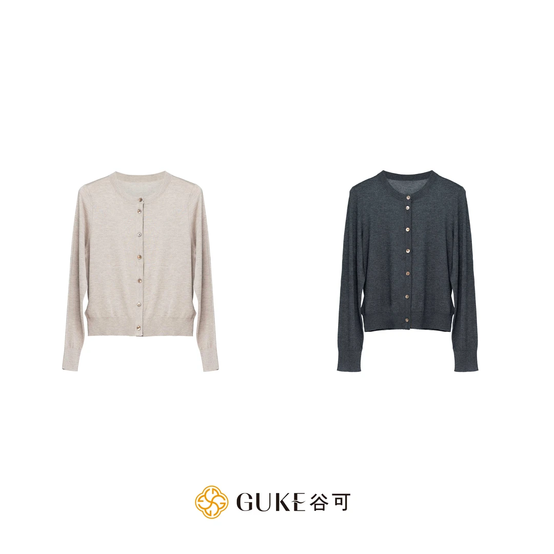 GKE/谷可TS0522休闲贴布圆领针织开衫