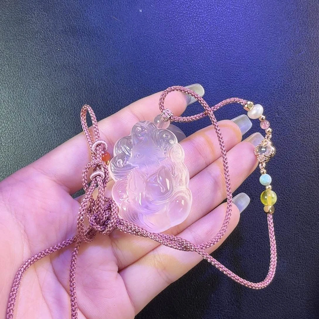 水晶颈饰未镶嵌粉水晶修行狐