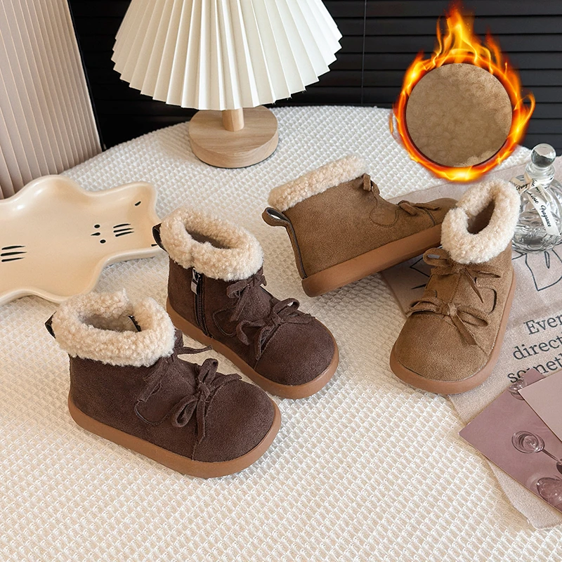 女童短靴2025冬季新款儿童加绒棉靴女孩保暖棉鞋宝宝靴子公主鞋子