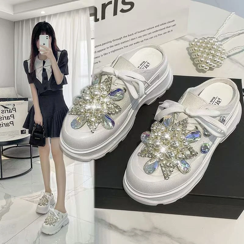 时尚韩版夏季水钻低帮百搭帆布鞋仙女风休闲外穿小香风