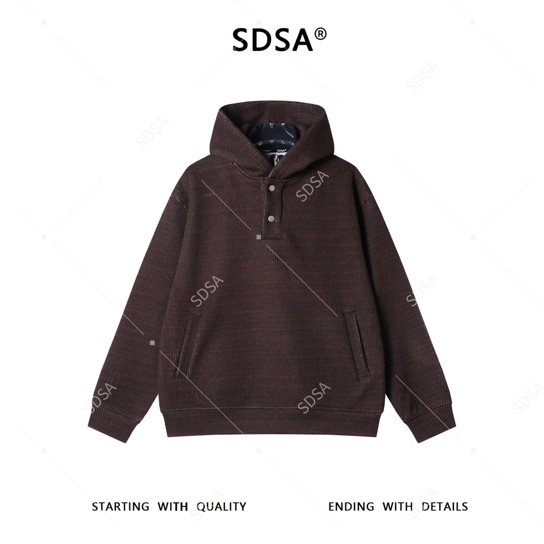 SDSA男士秋冬新款痞帅男装高街撞色按扣连帽针织卫衣百搭宽松上衣