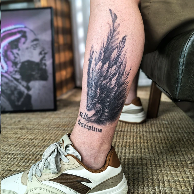 【翅膀】草本临时纹身贴纸半永久果汁防水持久男人果汁腿部花褪逼真