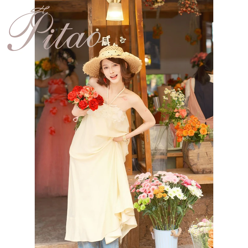 杜屁屁桃PITAO 原创【日光漫游】新女装时尚一字肩设计感时尚连衣裙