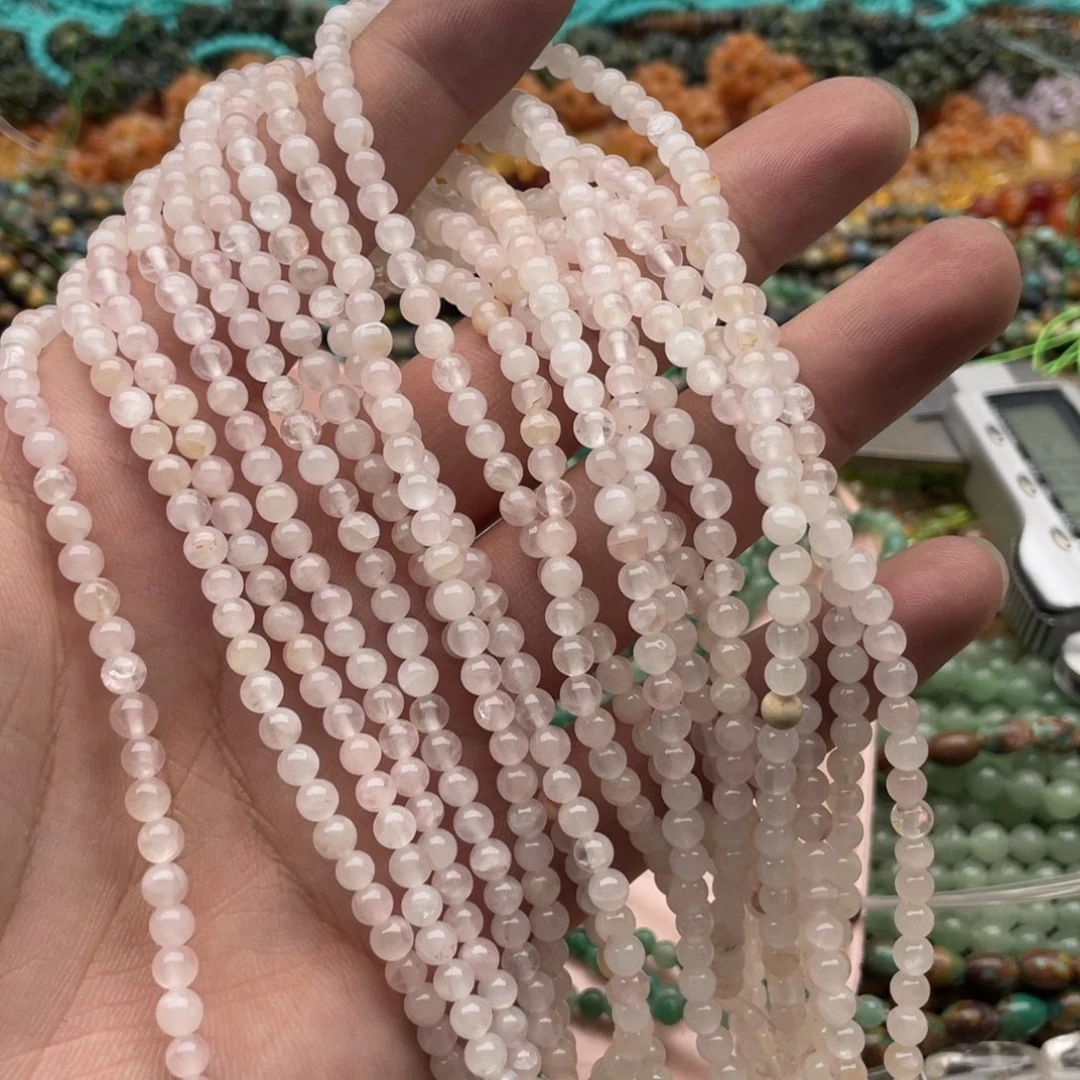 玛瑙/玉髓未镶嵌珠宝半成品两条装卡4mm浅色粉晶圆珠