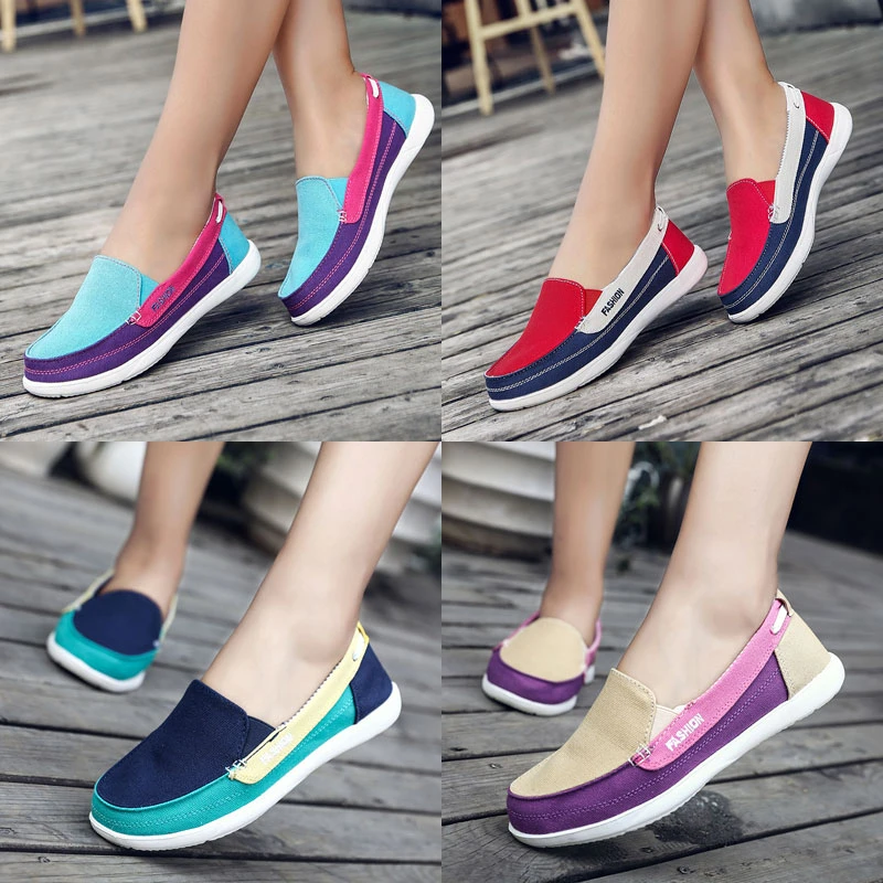 帆布鞋女春秋款套脚妈妈鞋轻便防滑一脚蹬平底中老年人老北京布鞋