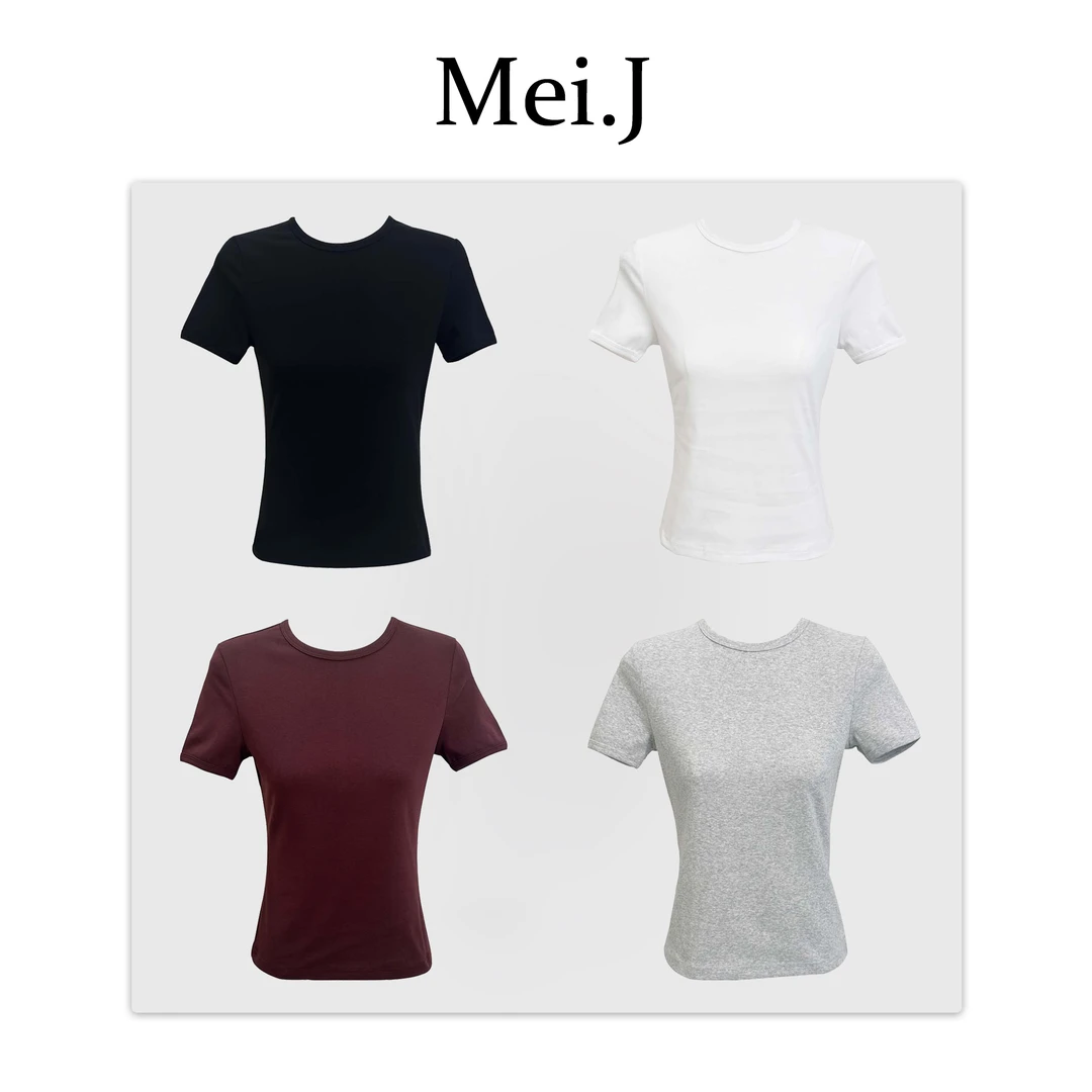 Mei.J 夏季简约风搭配神器纯色净版短款T恤（四色）M0011