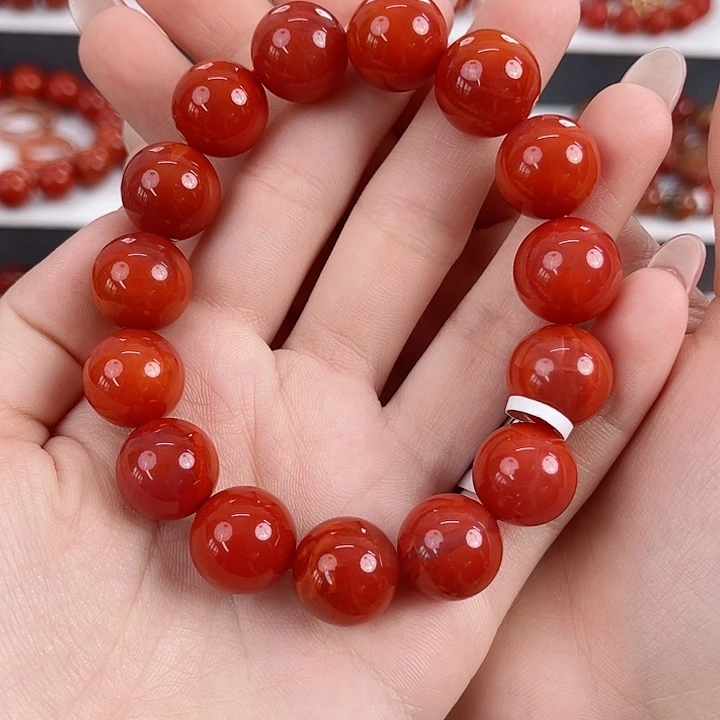 南红玛瑙未镶嵌瓦西锦红玉化14mm手串