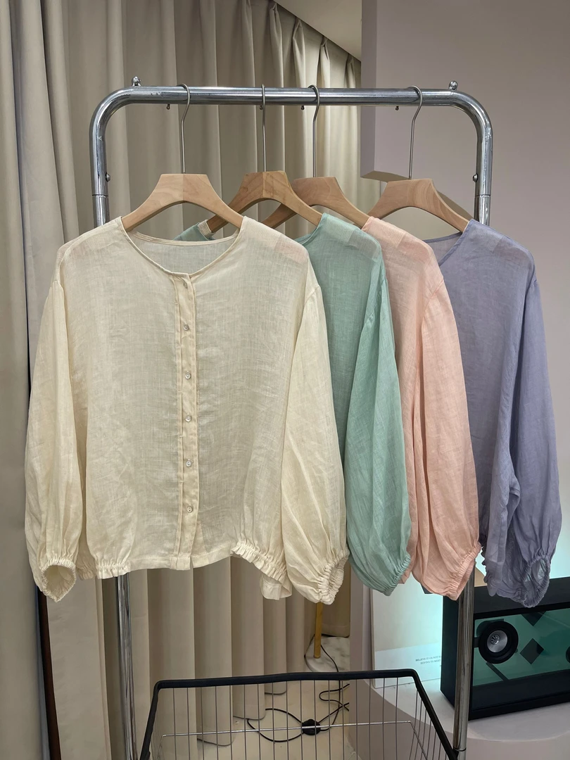 小仙女 宽松显瘦苎麻小衫落肩仙仙麻衬衫