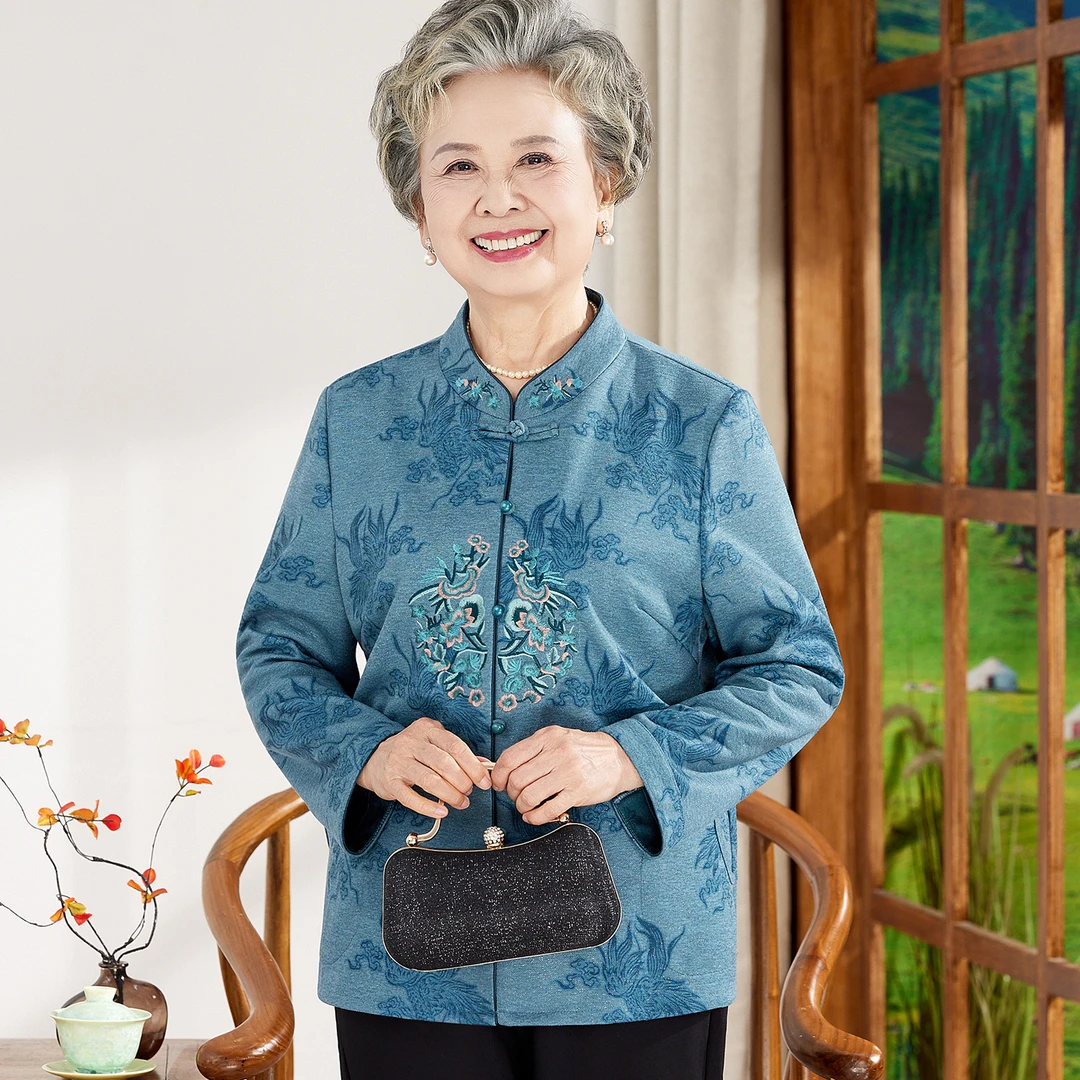 奶奶秋装新中式国风上衣老年人妈妈春秋天宽松薄外套衬衫婆婆衣服