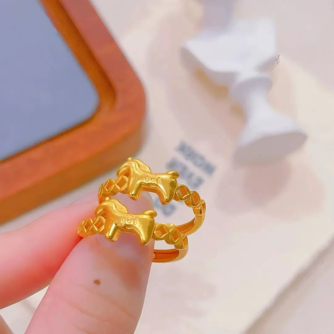 【马上有钱】镂空币小马开口戒指女2026本命年指环（单个装）