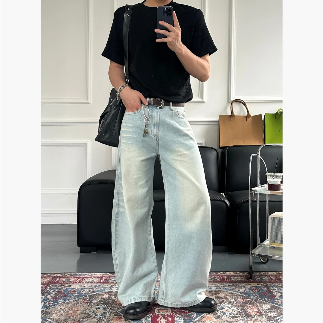 CZ2美式水洗复古牛仔裤阔腿男女复古宽松简约拖地休闲潮流裤