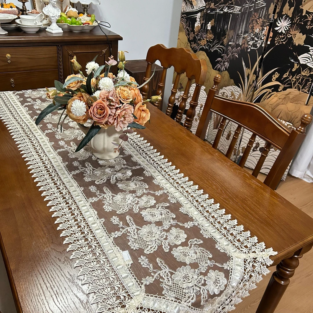 法式蕾丝桌旗防尘盖布