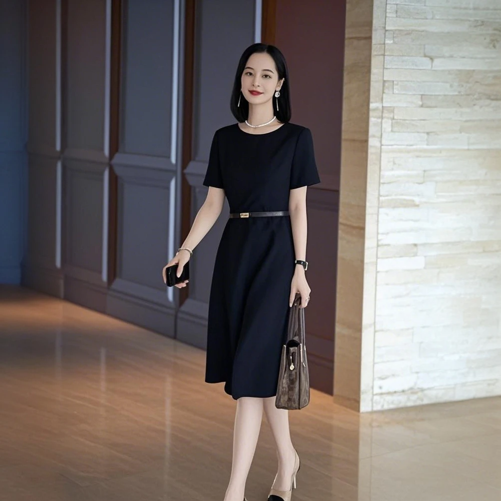 胖mm夏季轻奢法式高级气质感正式场合精致名媛大码收腰咖色连衣裙