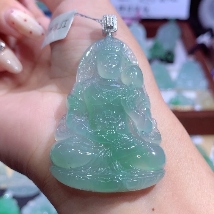 翡翠18K金镶嵌吊坠(不含链)度母