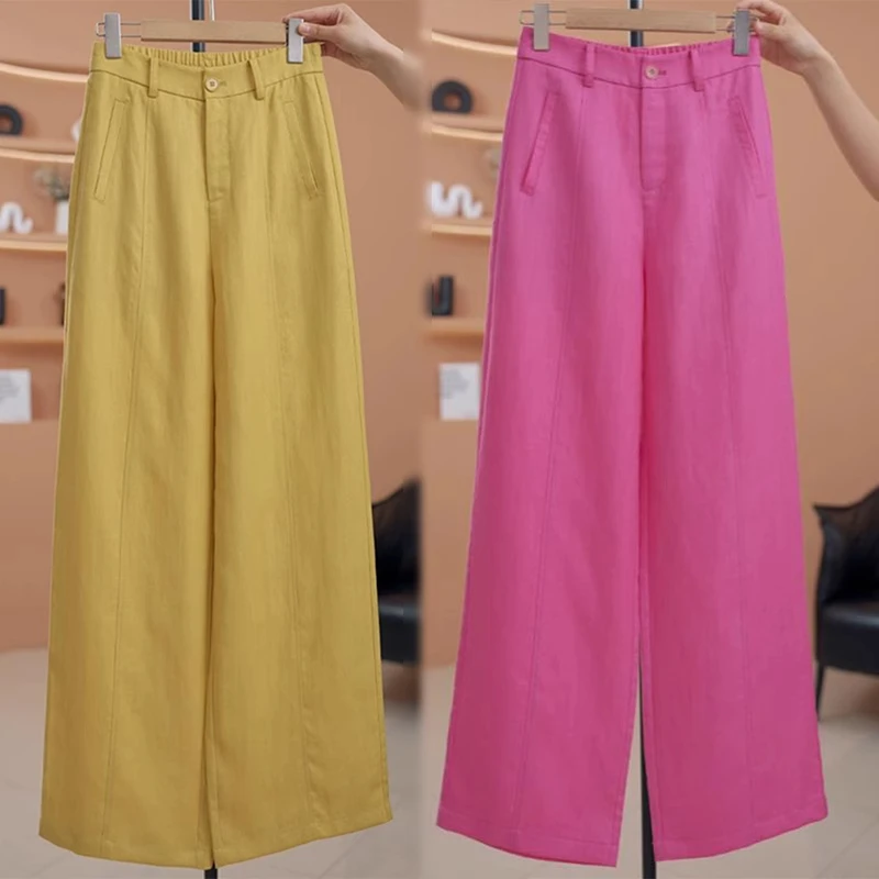 薄款莱赛尔天丝亚麻阔腿裤女2025夏季新款高腰宽松显瘦棉麻直筒裤