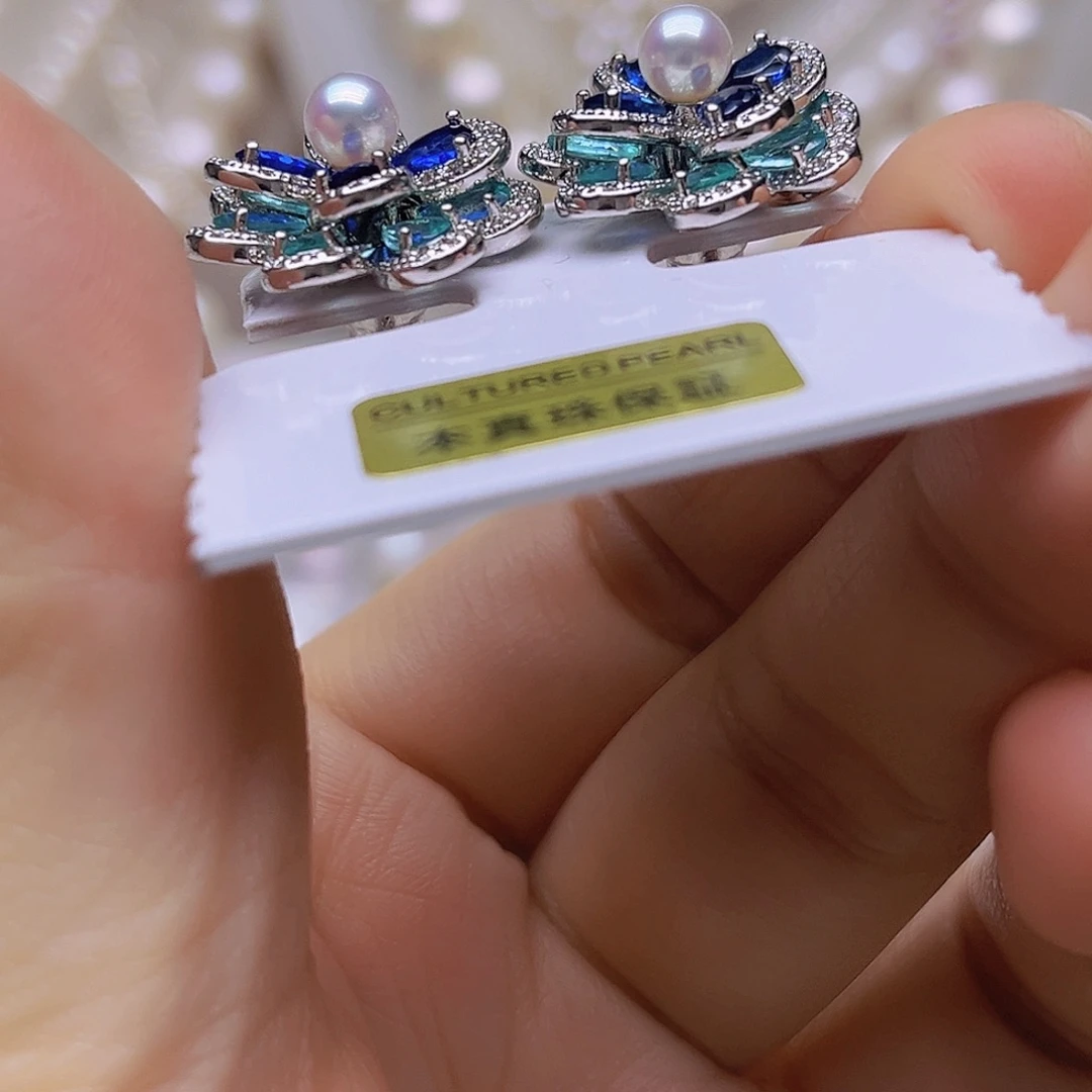 银S925镶嵌淡水珍珠吊坠耳钉