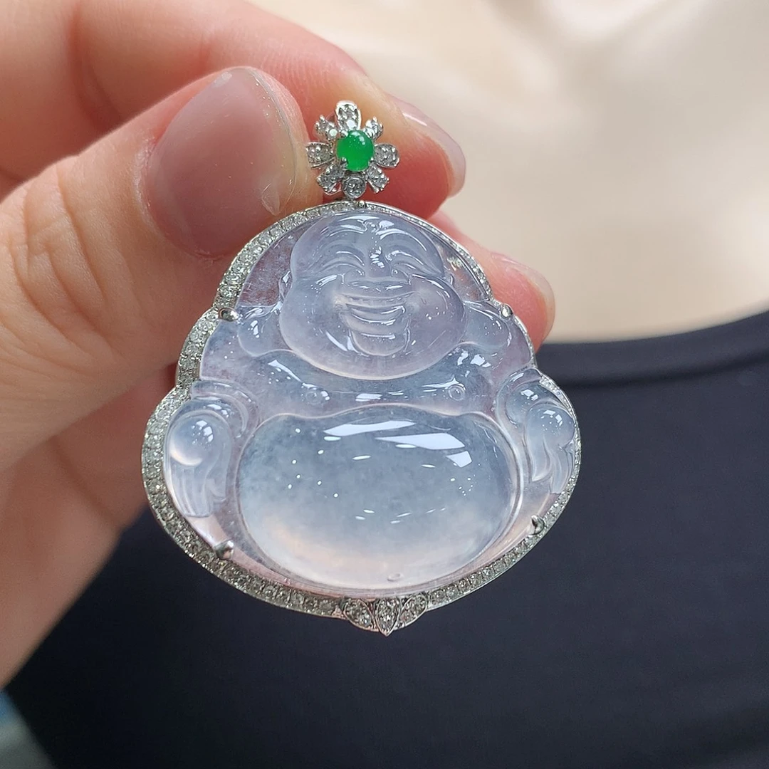 翡翠18K金镶嵌颈饰佛公