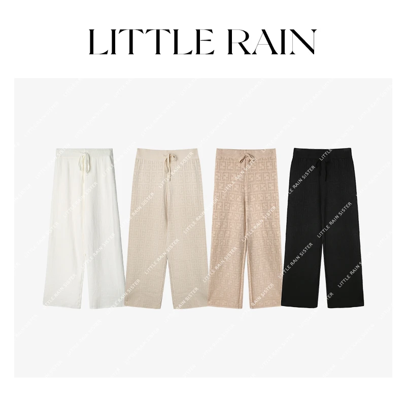 小雨姐姐新款【字频针织裤】高腰抽绳宽松加绒字母针织阔腿裤女