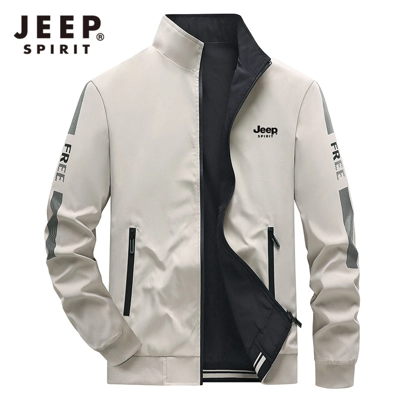 吉普JEEP双面夹克男士春季新款商务休闲立领茄克时尚百搭男装上衣