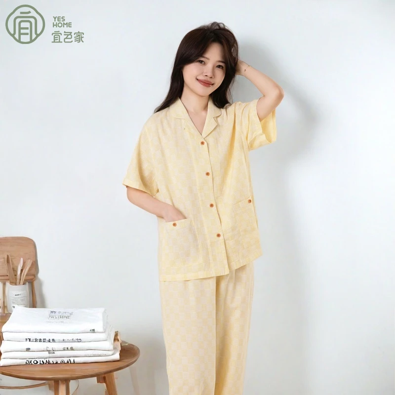 宜色家情侣睡衣爆款2025新款春夏季纯棉清凉休闲短袖家居服套装女