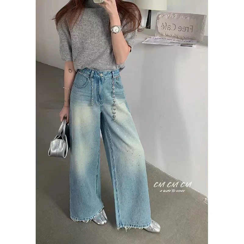牛仔裤高腰筒裤设计感显高窄版直筒裤春季复古女夏季显瘦  89888