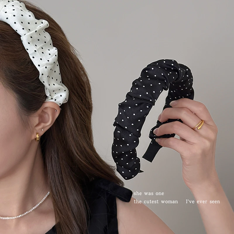 韩系甜美波点褶皱宽边发箍女款夏季高颅顶洗脸压发头箍碎发卡发捆