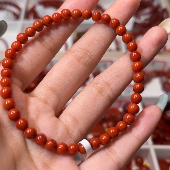 南红玛瑙未镶嵌手链满肉柿子红5mm