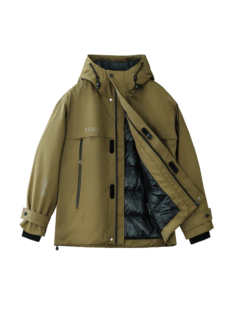 小迪冲锋衣羽绒服咖色连帽轻奢大牌男款时尚休闲保暖秋冬外套