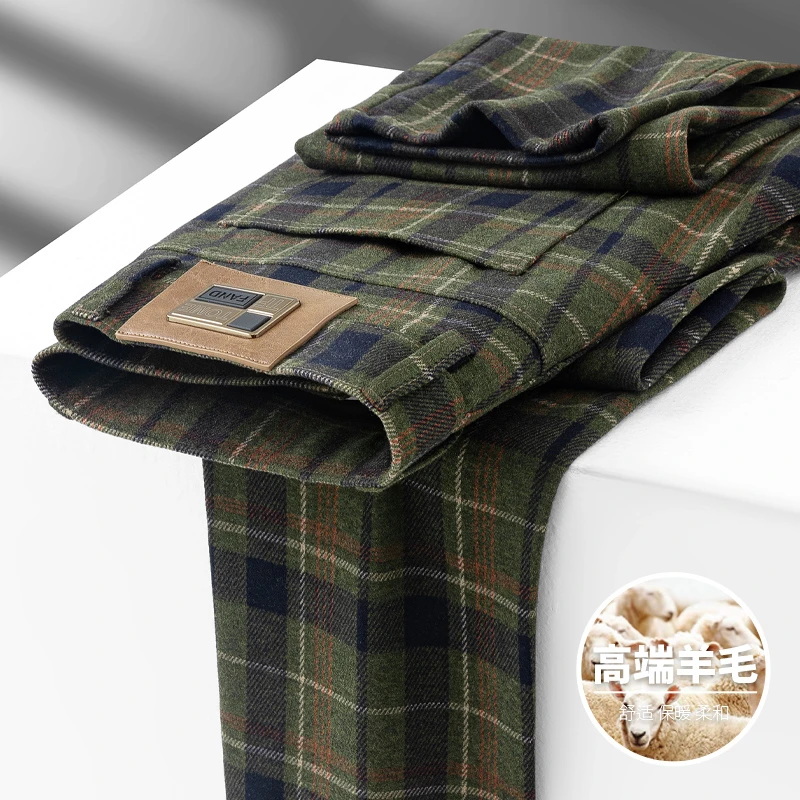 秋冬轻奢品质羊毛呢绒格子休闲裤男时尚轻商务休闲小直筒男士西裤