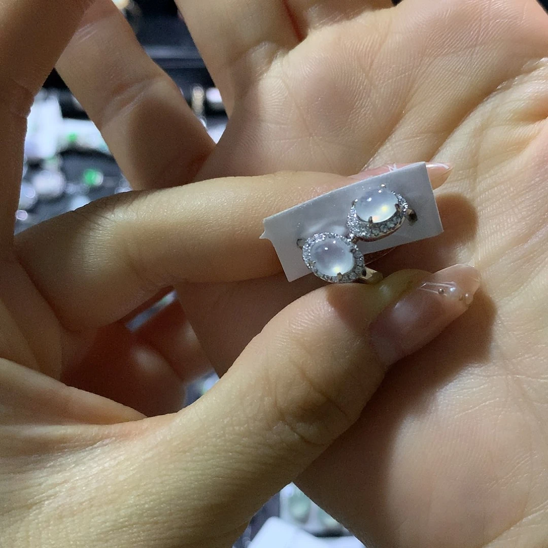 翡翠戒指银S925镶嵌耳钉
