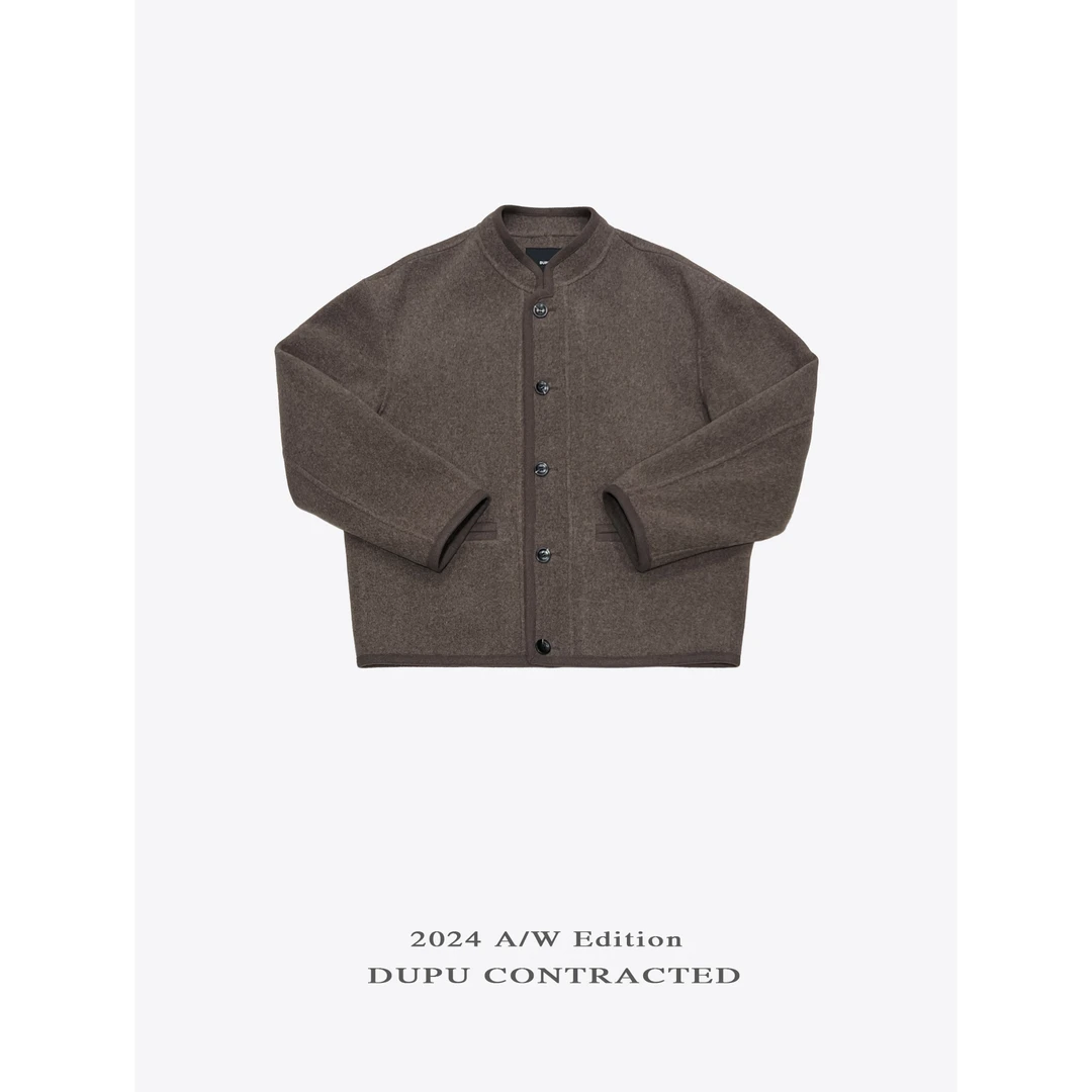 DUPU 黑标 新中式针织包边全羊毛手工双面呢夹克