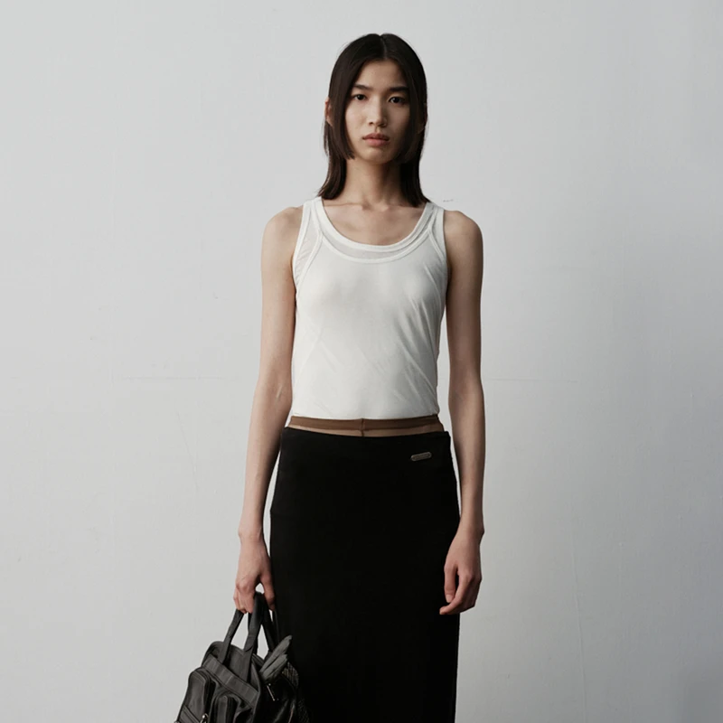 【UN MUTE】noundnound强捻针织双层纯色吊带背心女2025夏季新款