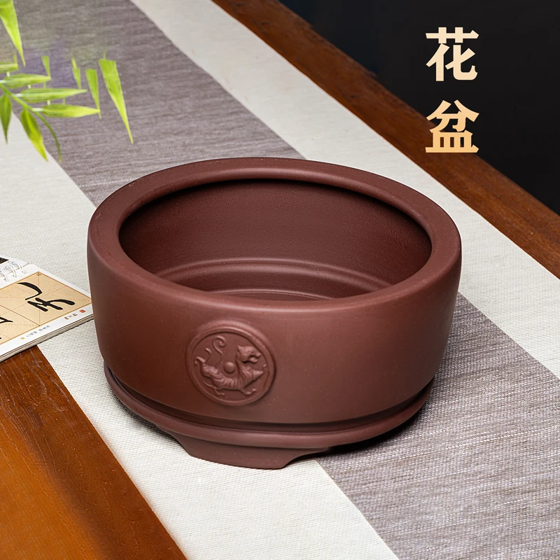 宜兴紫砂圆盆精品手工制作金弹子黄杨赤楠绿植造景多肉文竹沧浦草