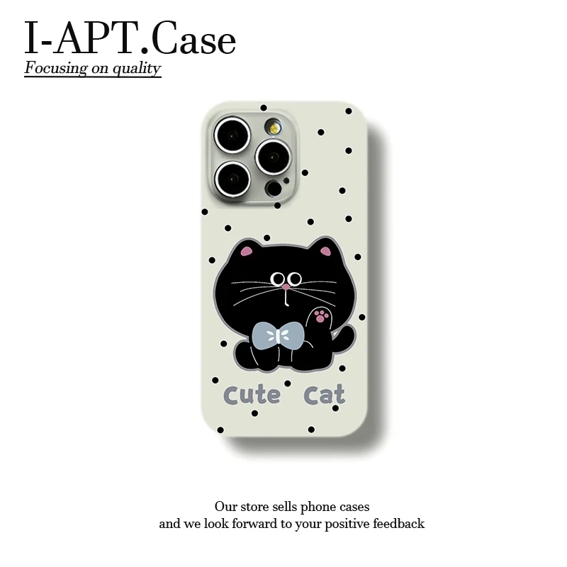 波点大脸黑猫菲林软壳适用iPhone苹果16手机壳华为oppo小米vivo新