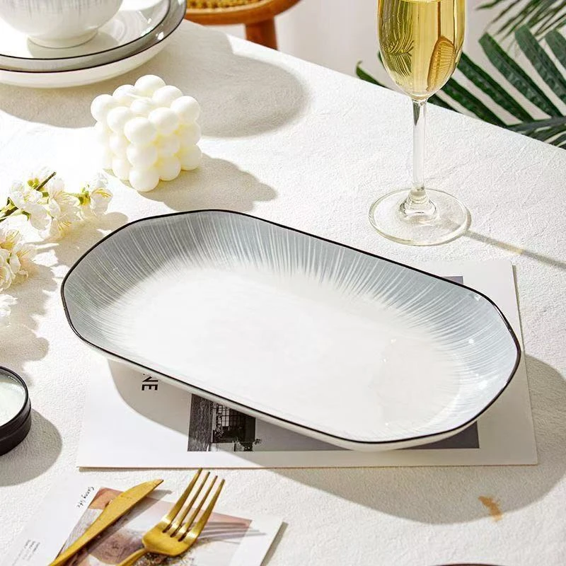 瓷县令12英寸创意高级感鱼盘2只装陶瓷餐具简约欧式INS风防烫家用