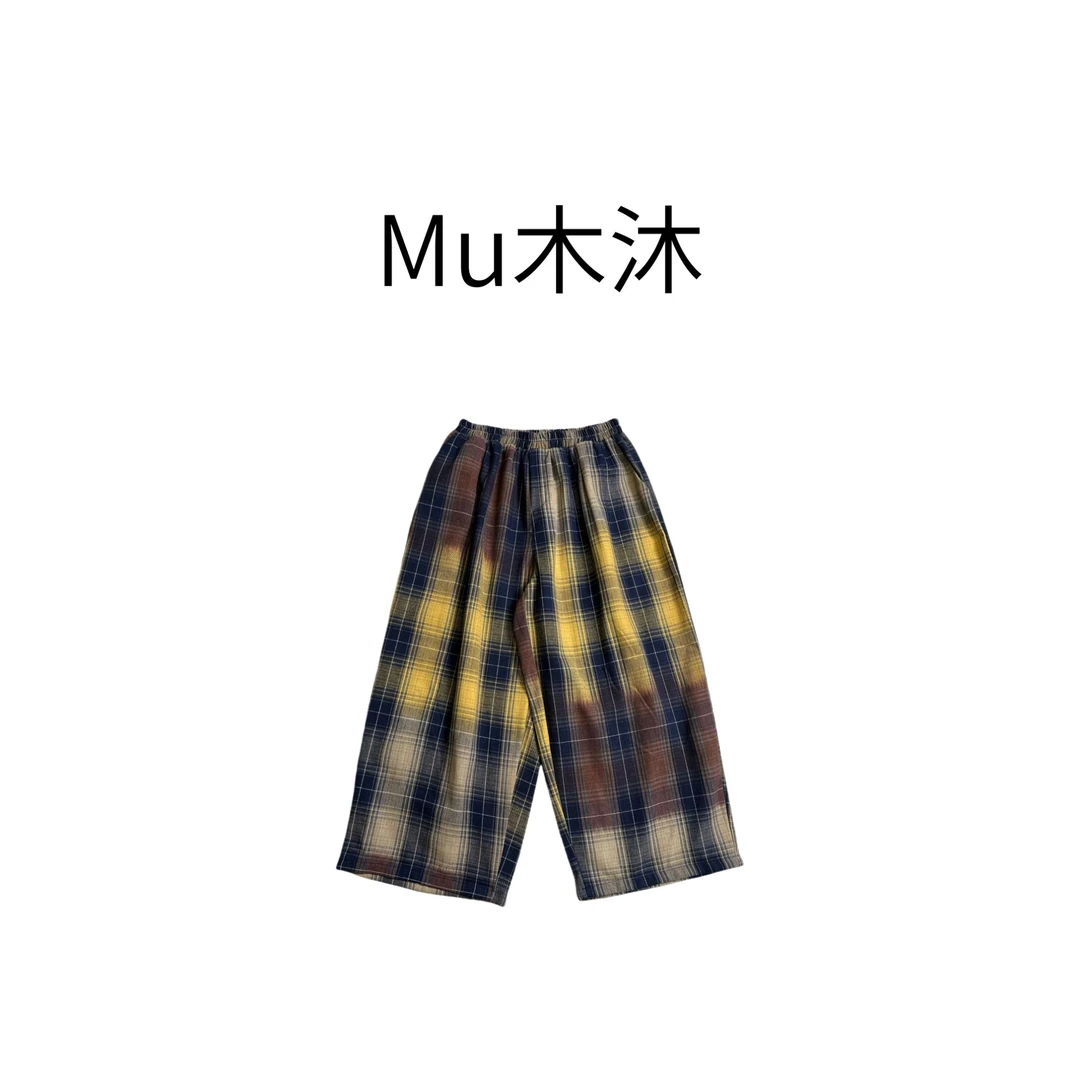 Mu木沐♠新品渐变色格子裤