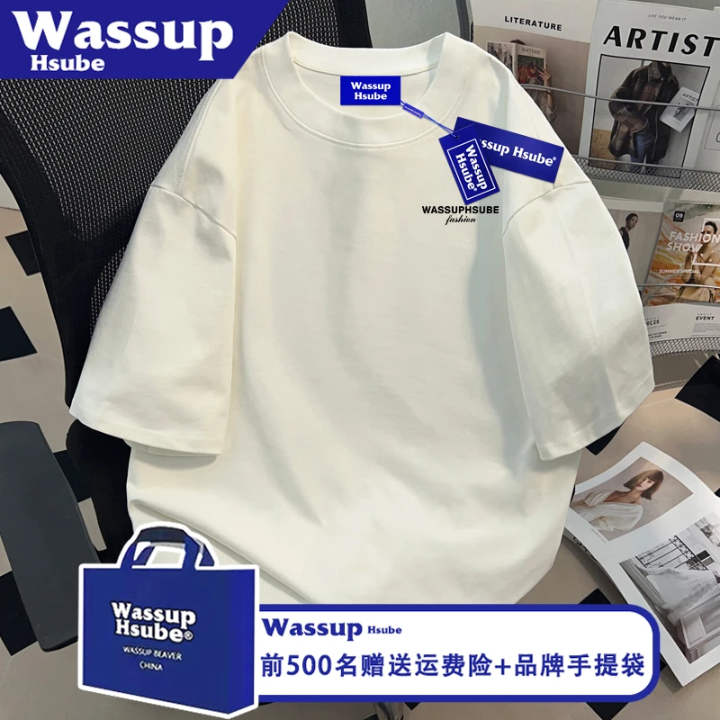 WASSUP HSUBE简约字母字母印花半袖ins夏季男女T恤白色100%棉短袖