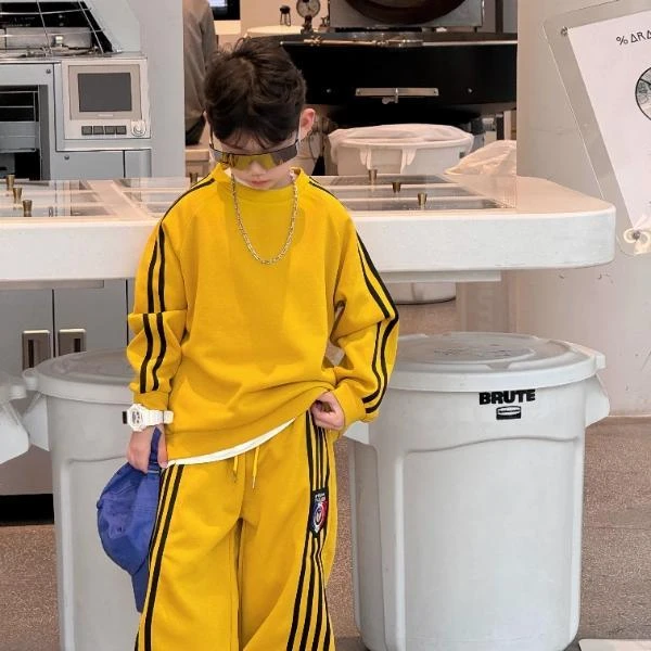 儿童韩版春秋季纯色长袖套装男童运动休闲秋季童装时尚洋气两件套