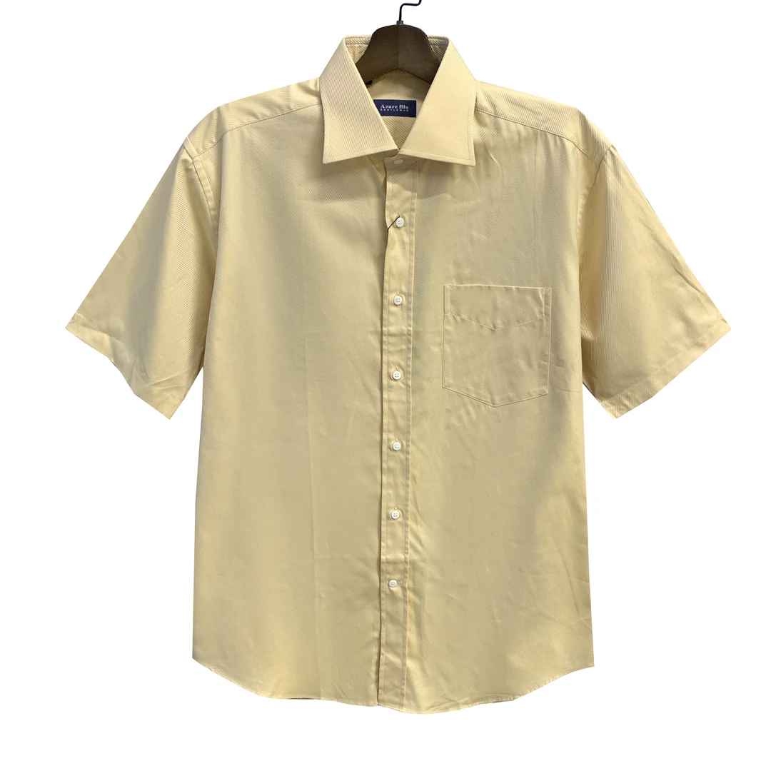 A爱其【高质高克重】160支姜黄色100长绒棉珍珠贝壳扣纯色衬衫1381