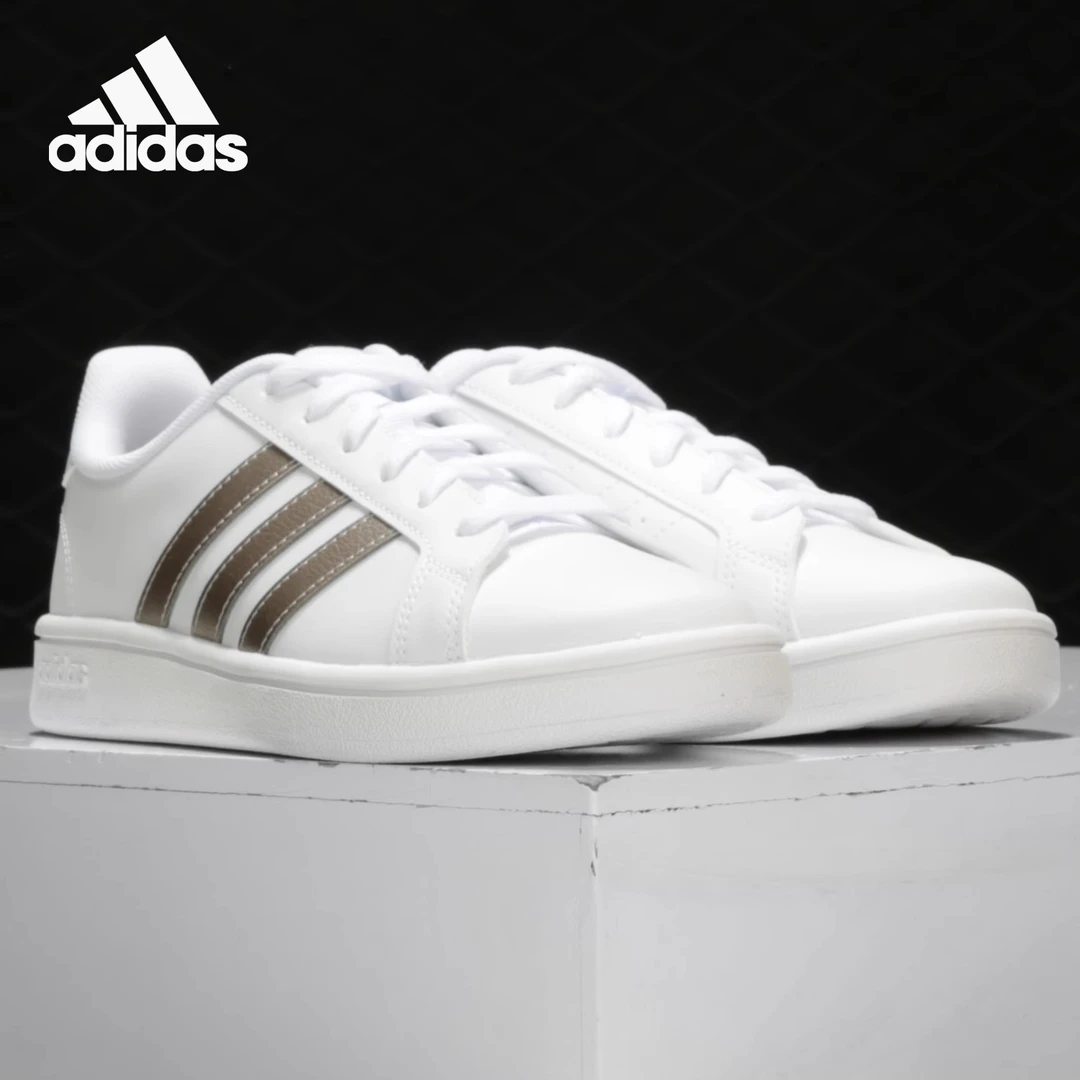 adidas阿迪达斯女低帮系带通用板鞋体育女鞋休闲鞋黑白EE7874