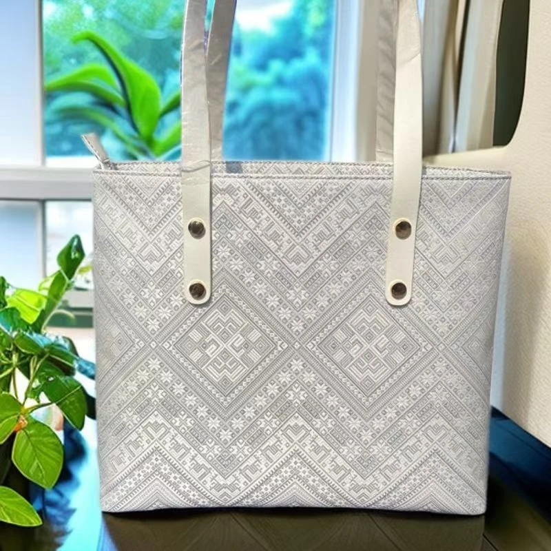 【得得专属】素白几何纹托特包壮锦包包广西壮锦包包