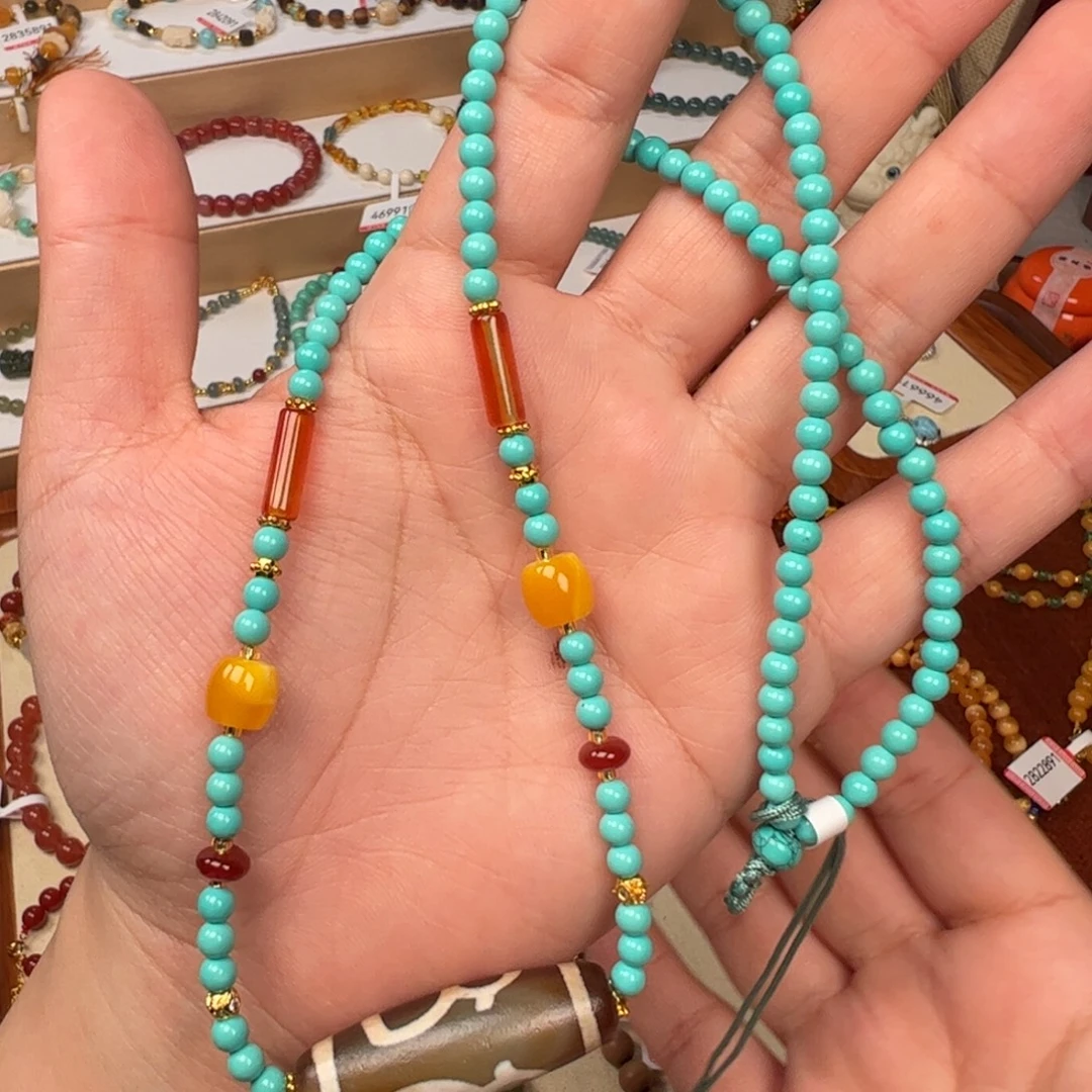 大理石磁石蓝绿色项链