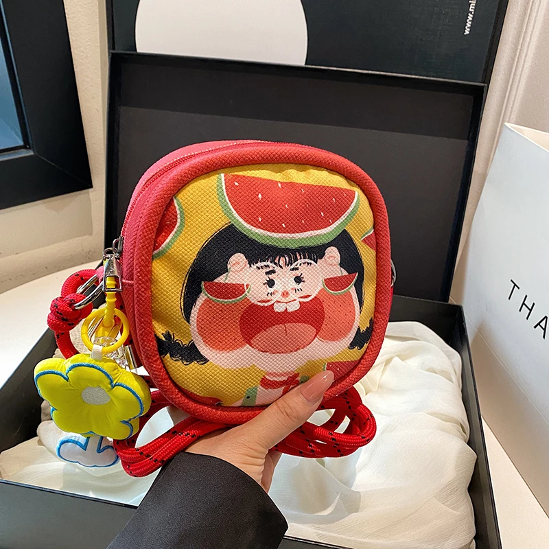 可爱插画涂鸦斜挎小包包女2025新款潮ins夏休闲搞怪小圆包单肩包