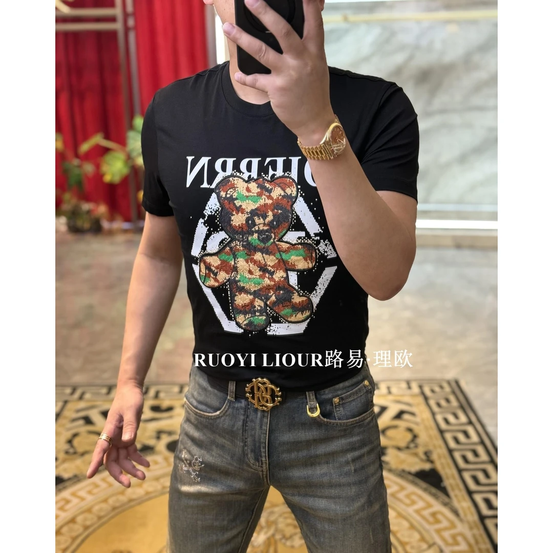 【路易理欧】2025欧货字母小熊爱抱抱圆领T恤0025
