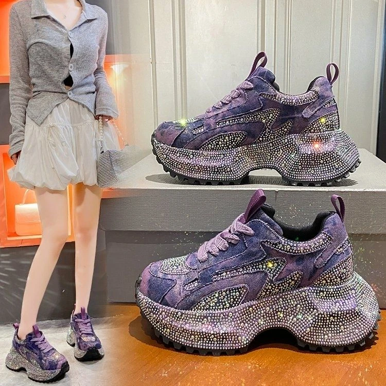 欧洲站满钻老爹鞋女2025秋季新款超火满天星厚底增高休闲运动单鞋
