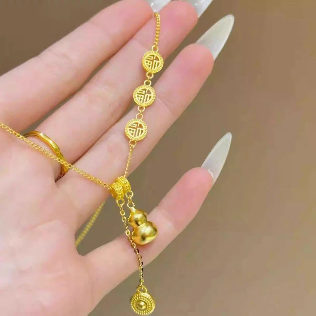 铜合金项链 新中式流苏福字葫芦项链轻奢女款百搭精致小众毛衣链