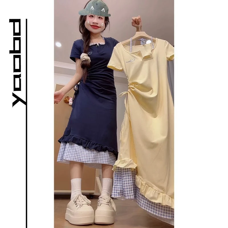 法式甜妹闺蜜装减龄挂脖连衣短裙女学生韩版夏季新款收腰显瘦长裙